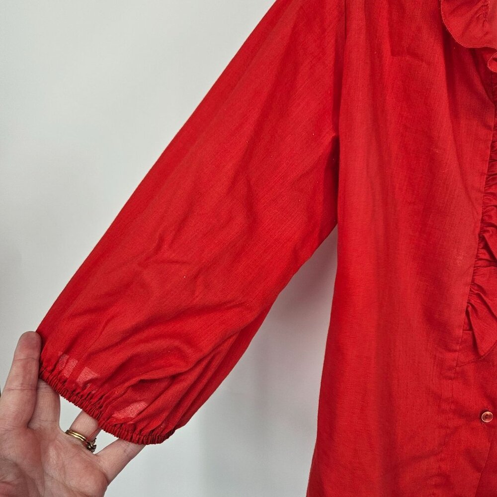 Ruffle Shirt Top Skirt Set M Red White Lace Trim Cotton Blend Dance Western USA - Picture 4 of 12